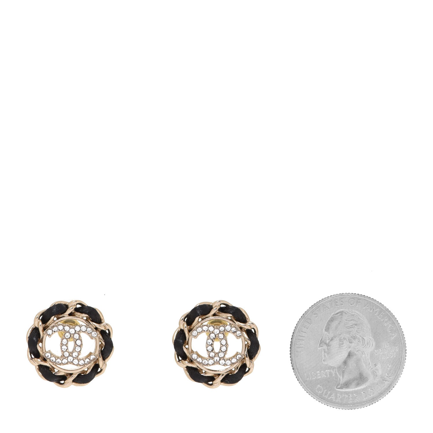 Chanel Crystal Lambskin Chain CC Stud Earrings Black Gold 2 of 5