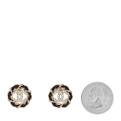 Chanel Crystal Lambskin Chain CC Stud Earrings Black Gold 2 of 5