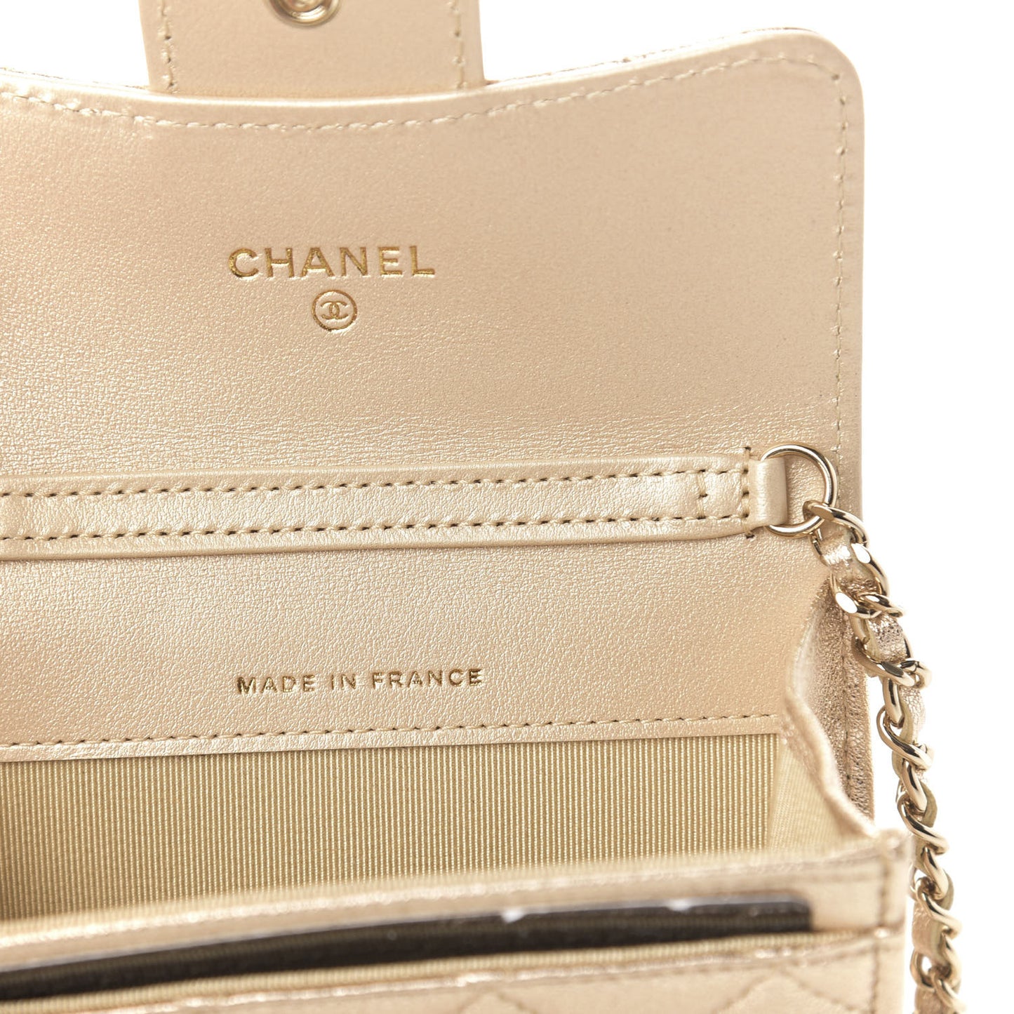 Metallic Lambskin Quilted Flap Chain Waist Bag Gold