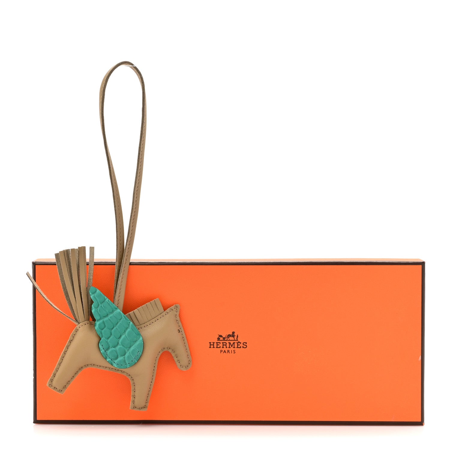 Hermes Milo Lambskin Matte Alligator Touch Grigri Rodeo Pegase Horse Bag Charm PM Beige Marfa Vert Jade 5 of 5