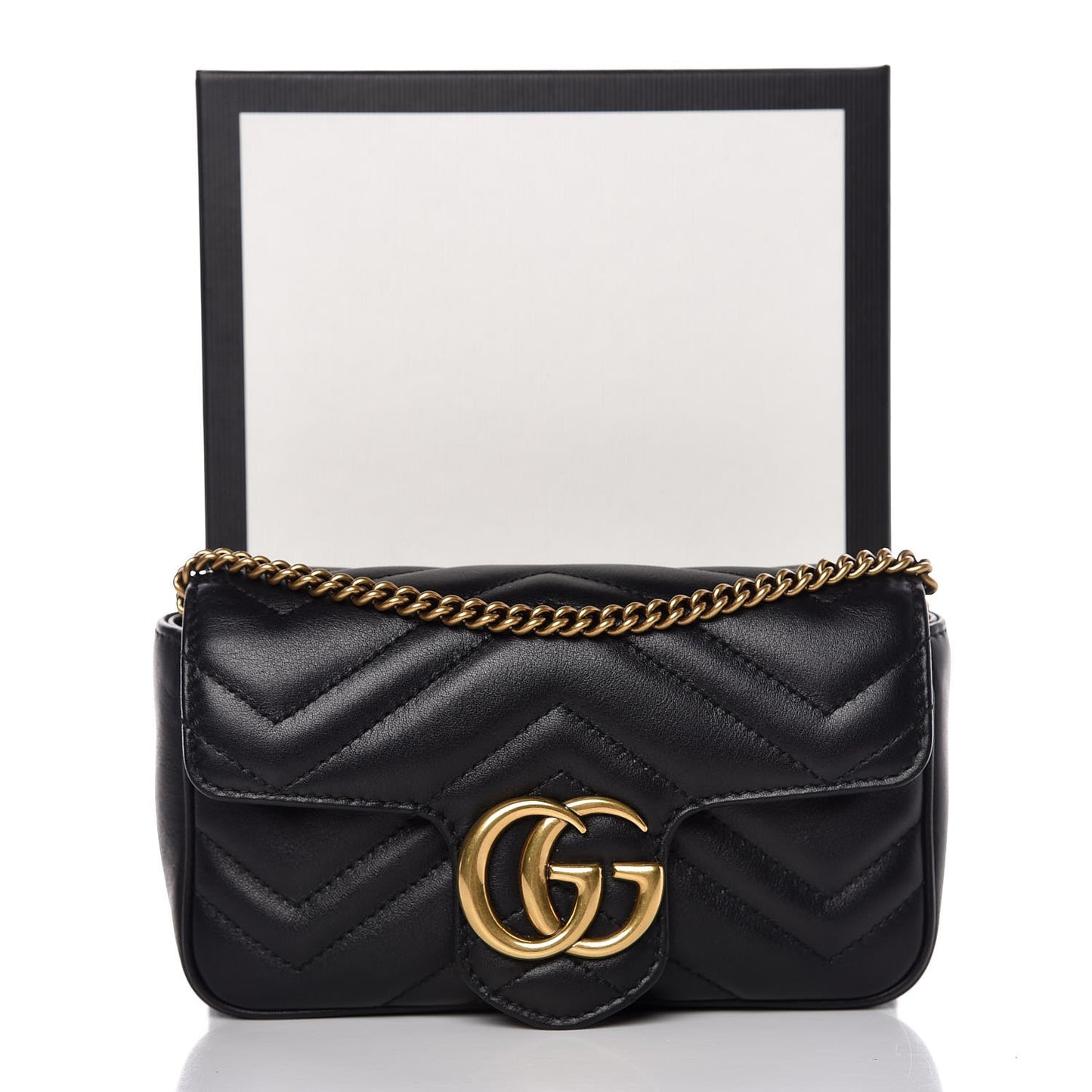 Calfskin Matelasse Super Mini GG Marmont Shoulder Bag Black