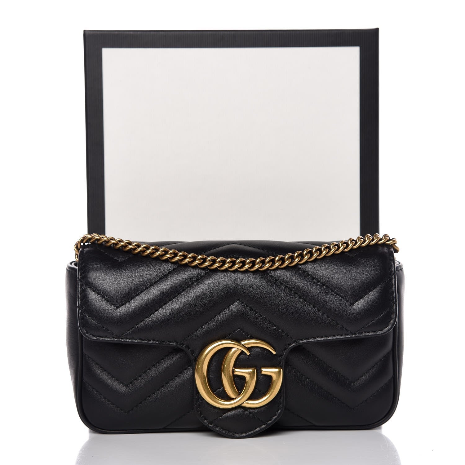Gucci Calfskin Matelasse Super Mini GG Marmont Shoulder Bag Black 8 of 8