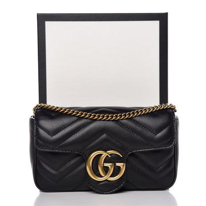 Gucci Calfskin Matelasse Super Mini GG Marmont Shoulder Bag Black 8 of 8
