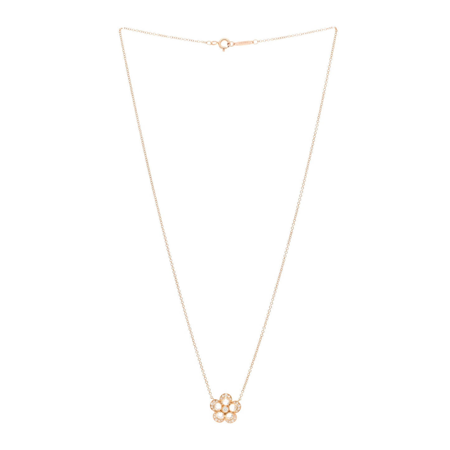18K Rose Gold Diamond Small Enchant Garden Rose Cut Flower Pendant Necklace