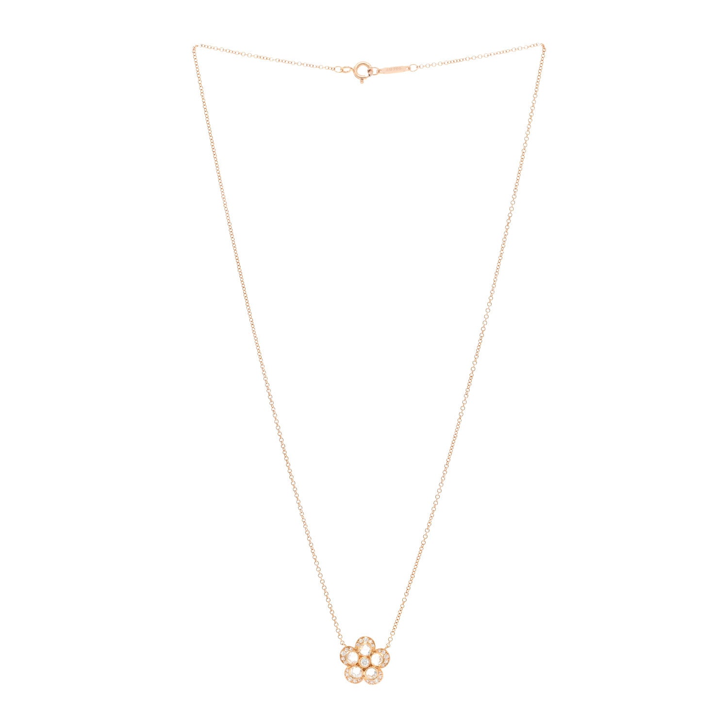 Tiffany 18K Rose Gold Diamond Small Enchant Garden Rose Cut Flower Pendant Necklace 3 of 4