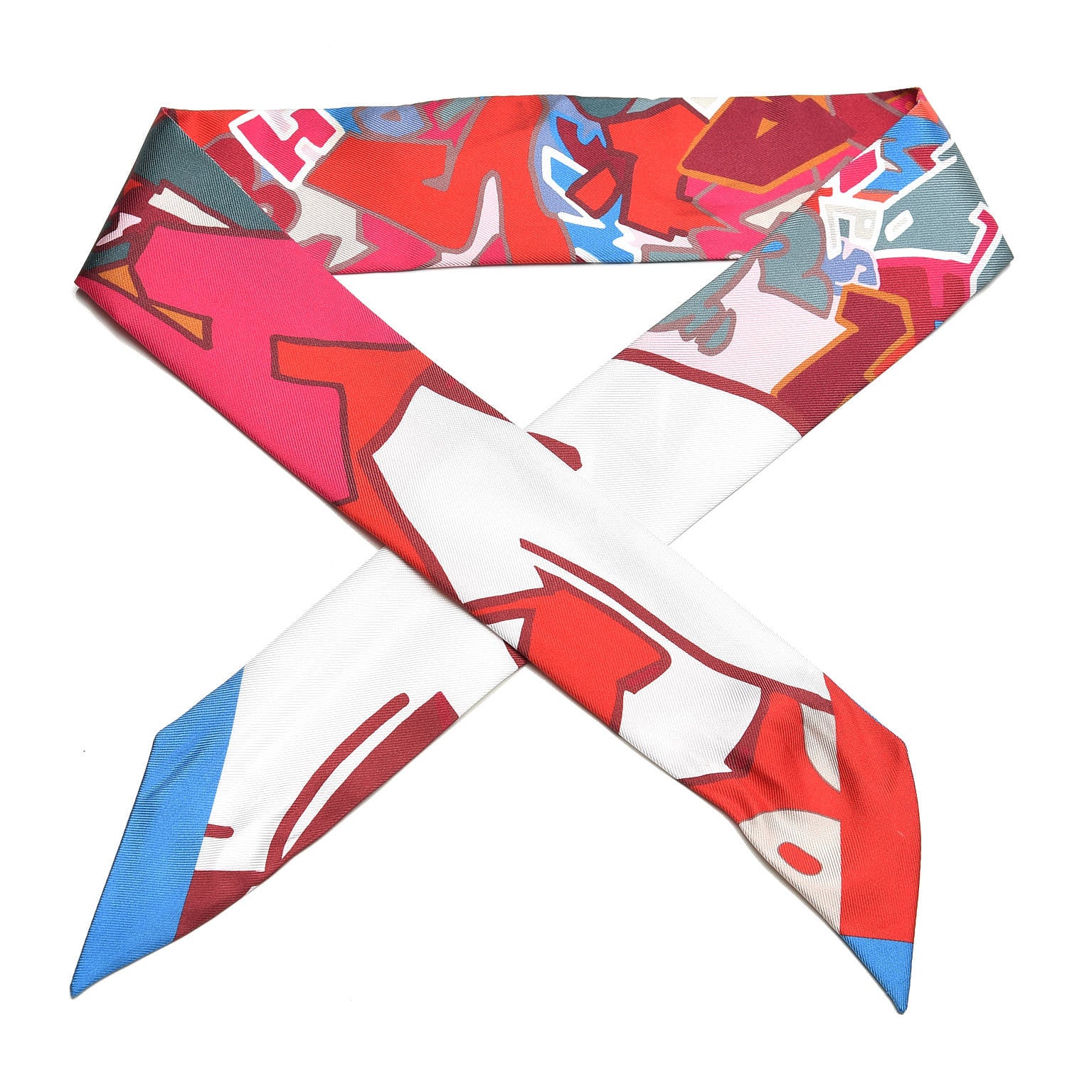 Hermes Silk Graff Graffiti Twilly Rouge Piment White Cobalt 1 of 7