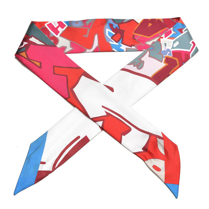 Hermes Silk Graff Graffiti Twilly Rouge Piment White Cobalt 1 of 7