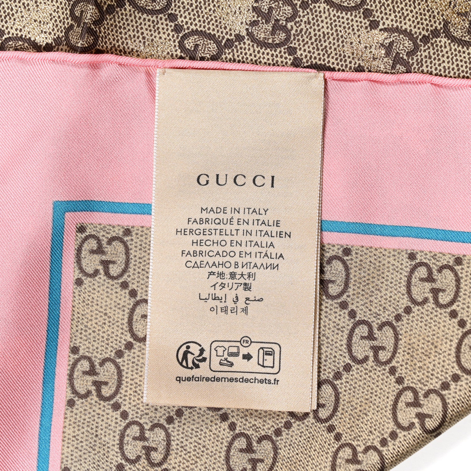 Gucci Silk Twill GG Monogram Bee Scarf Roseate Sky Blue 2 of 3