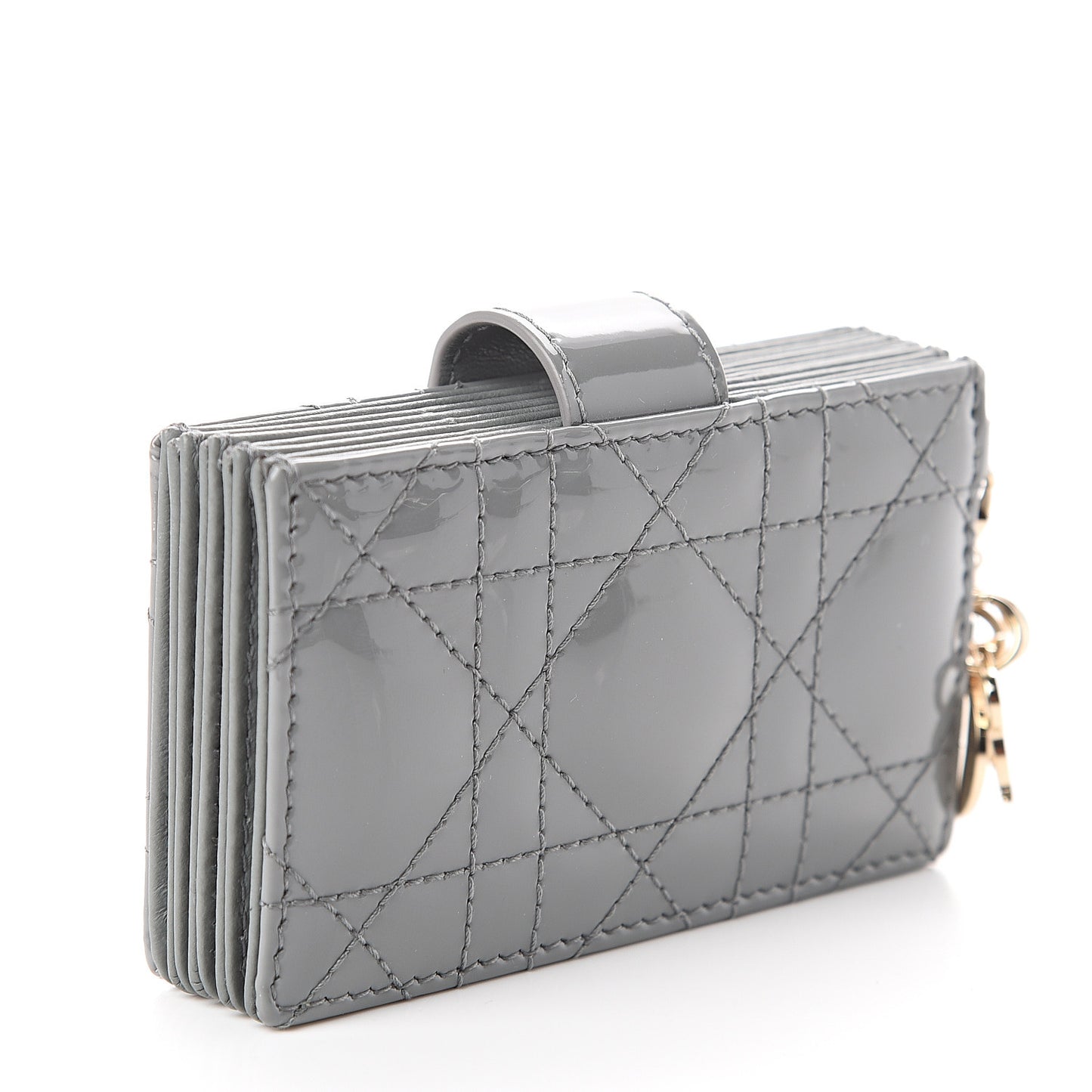 Patent Cannage Lady Dior 5-Gusset Card Holder Grey