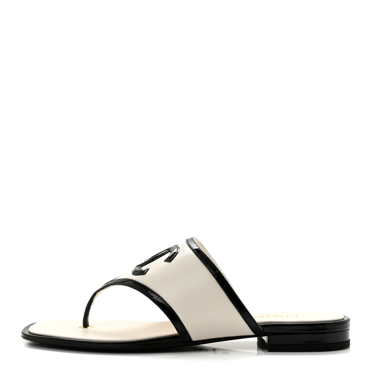 Chanel Lambskin Patent Calfskin CC Thong Sandals 38.5 White Black 1 of 10