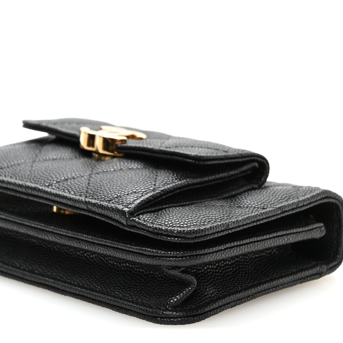 Caviar Quilted Pocket Twins Clutch With Chain  Black