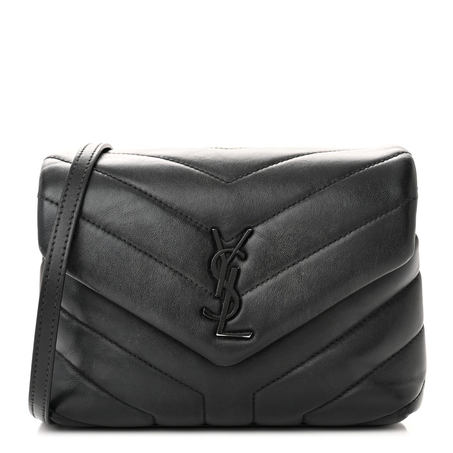 Calfskin Y Quilted Monogram Monochrome Toy Loulou Crossbody Bag Black