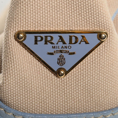 Prada Canapa Canvas Leather Small Tote Blue Beige 9 of 10