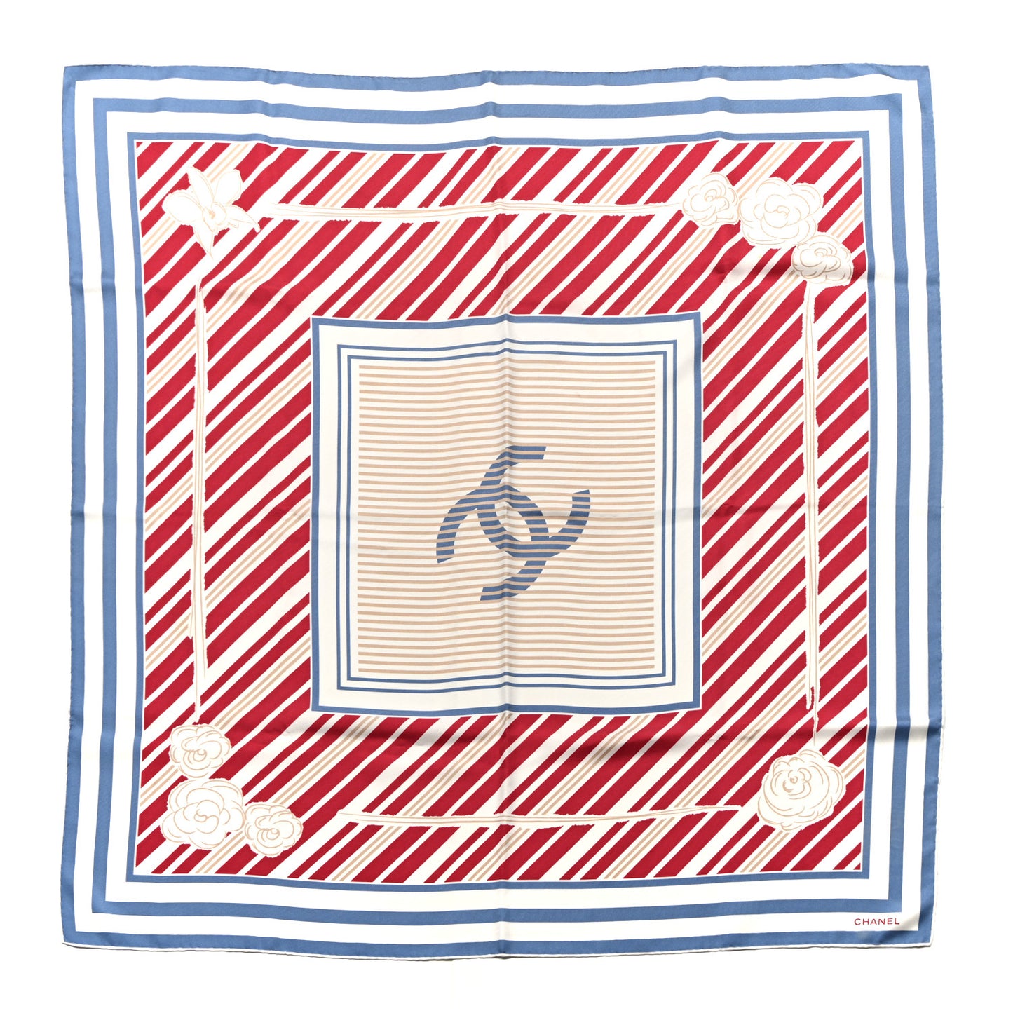 Silk Camellia Stripe CC Scarf Multicolor