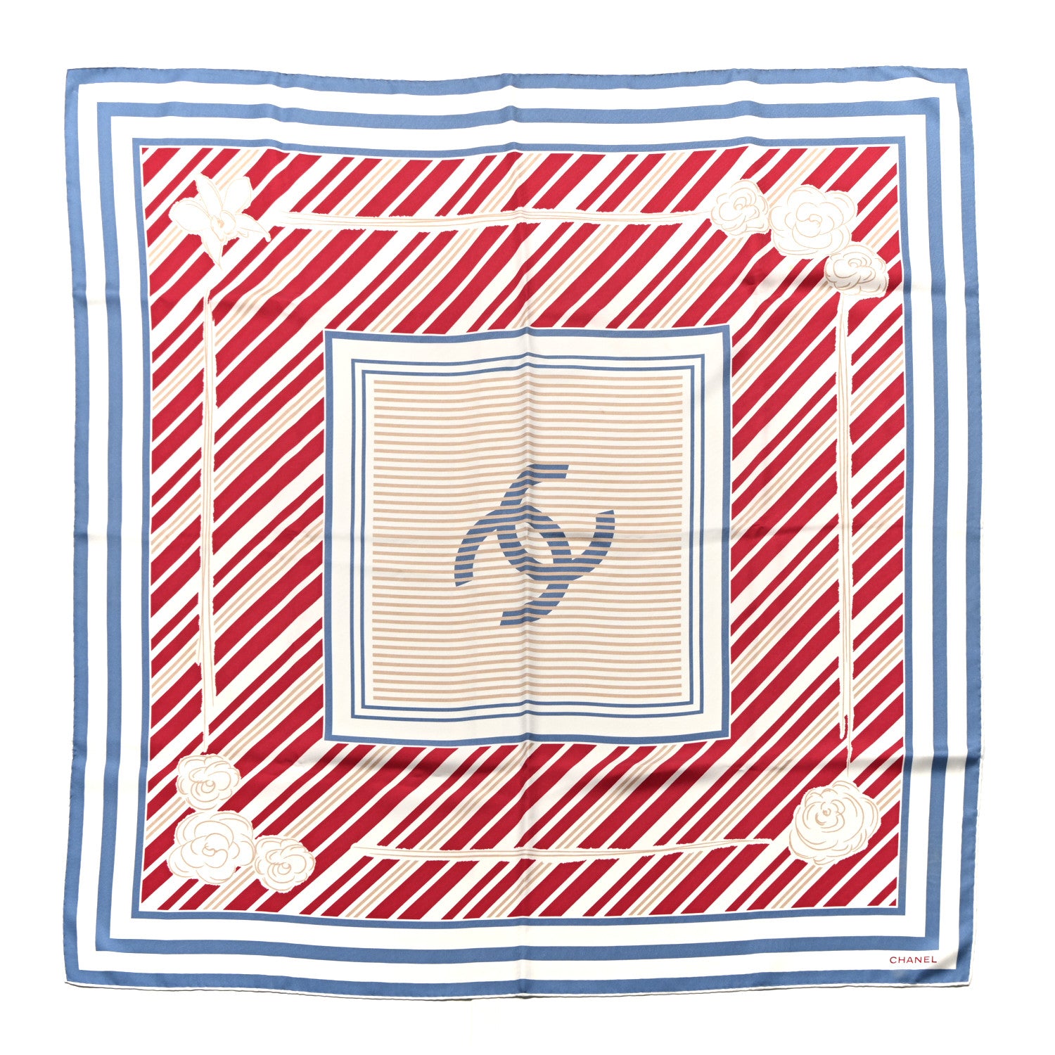 Chanel Silk Camellia Stripe CC Scarf Multicolor 1 of 3