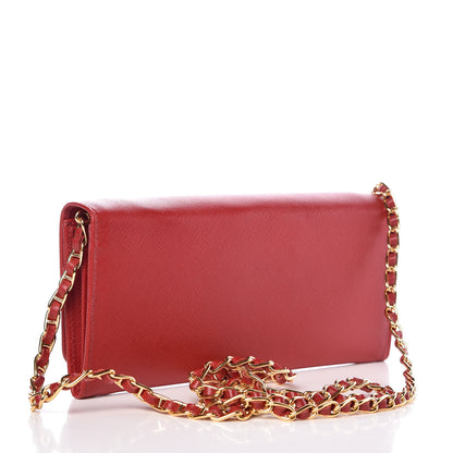 Prada Saffiano Metal Oro Chain Wallet Fuoco 3 of 8