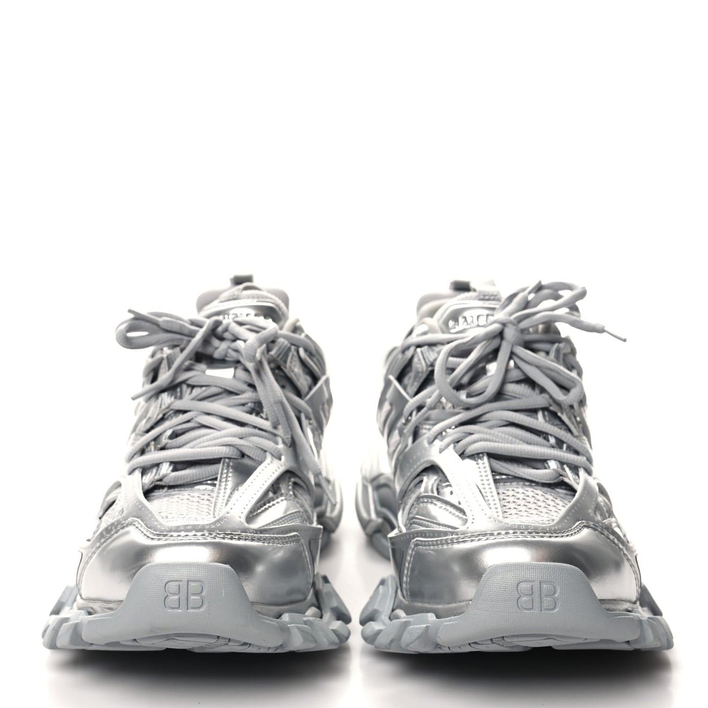 Metallic Calfskin Mesh Nylon Womens Track Sneakers 38 Silver