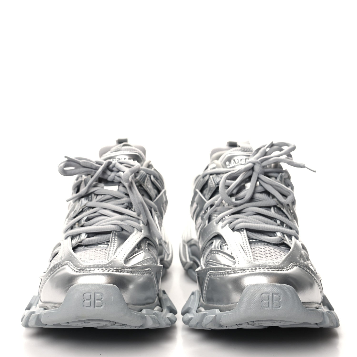 Balenciaga Metallic Calfskin Mesh Nylon Womens Track Sneakers 38 Silver 2 of 8