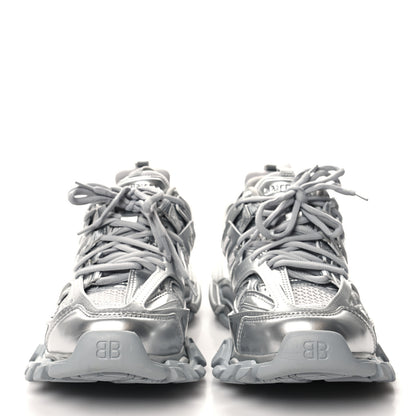 Balenciaga Metallic Calfskin Mesh Nylon Womens Track Sneakers 38 Silver 2 of 8