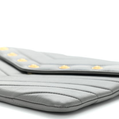 Chanel Calfskin Chevron Quilted CC Button Envelope Pouch Grey 9 of 9