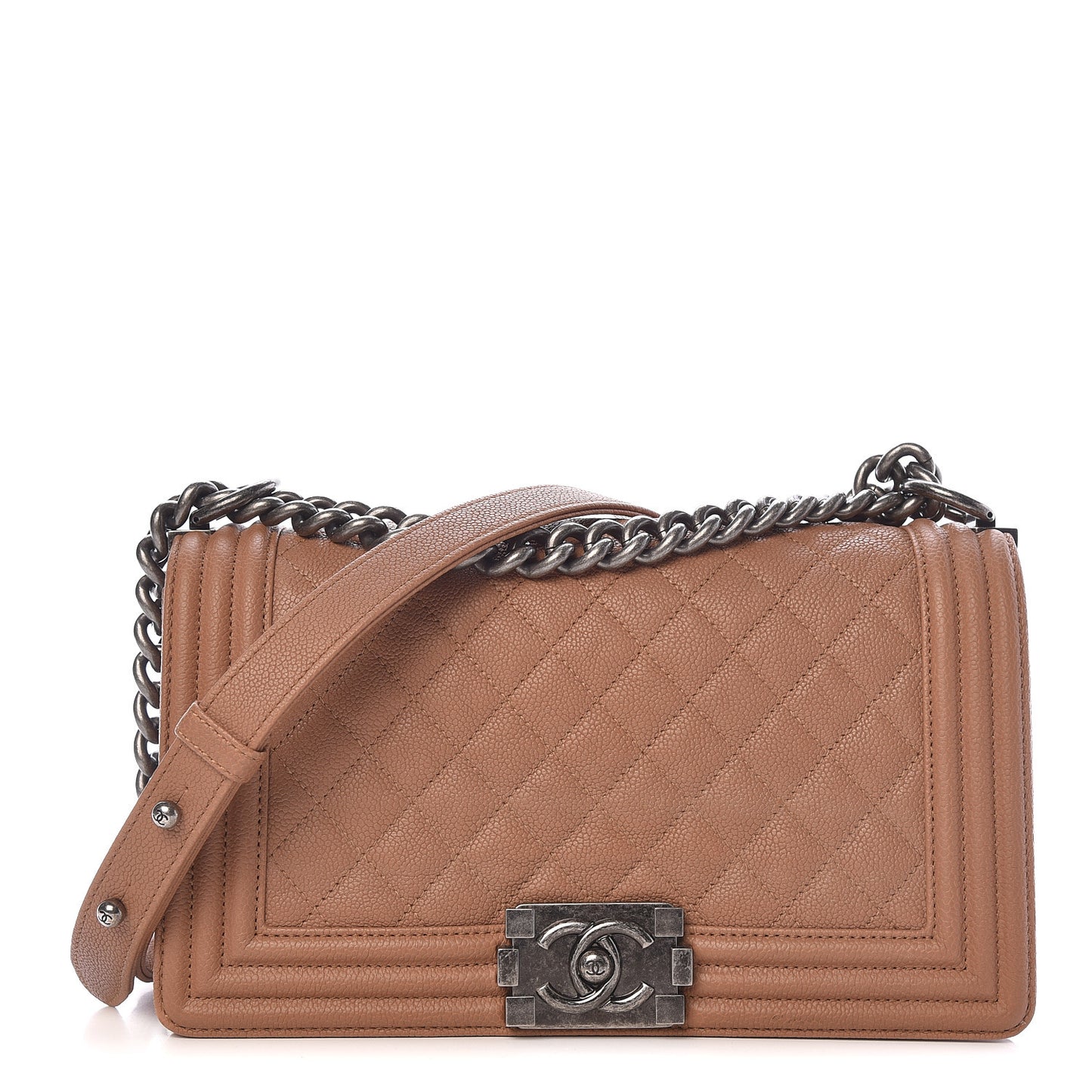 Caviar Quilted Medium Boy Flap Camel
