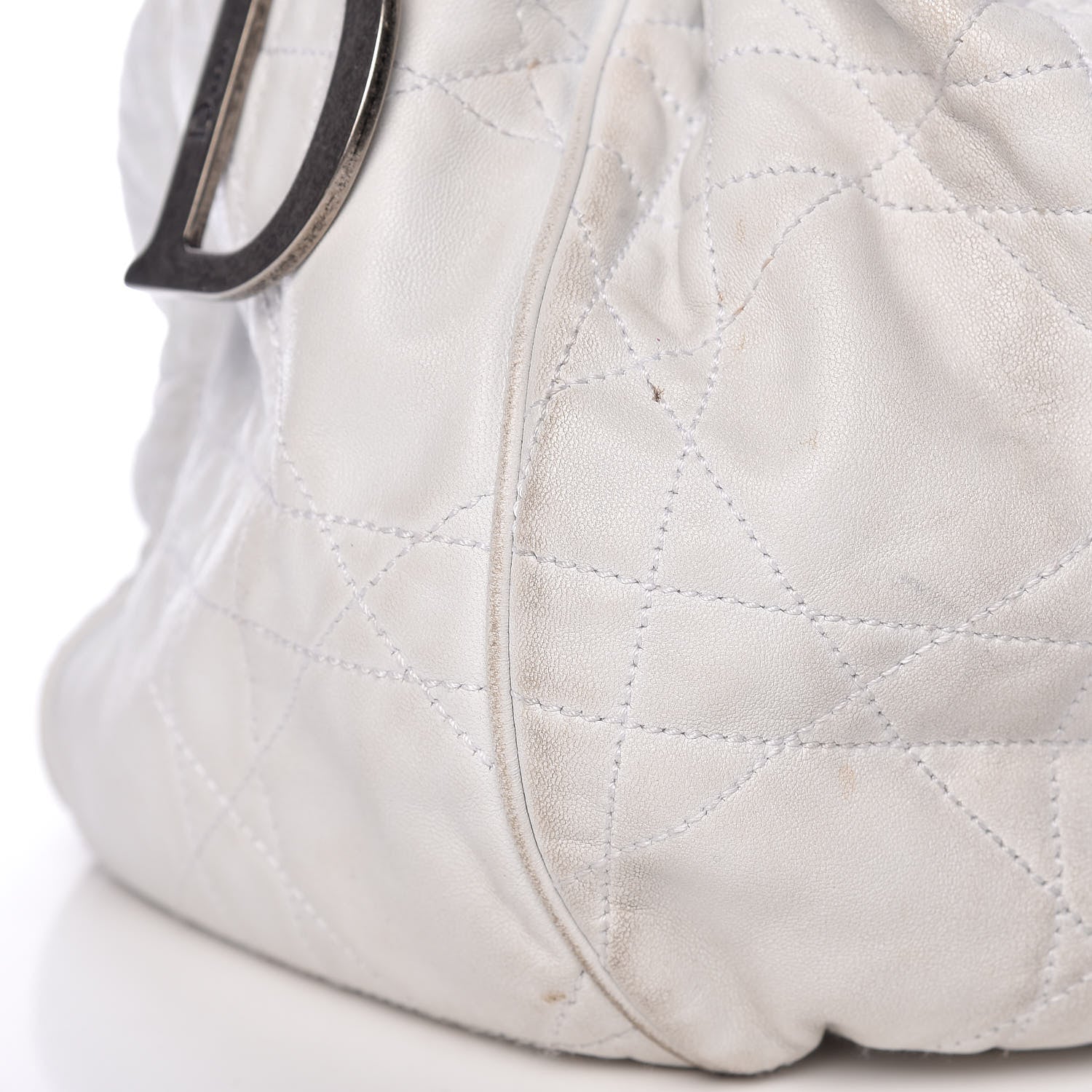 Christian Dior Lambskin Cannage Drawstring Bag White 14 of 24