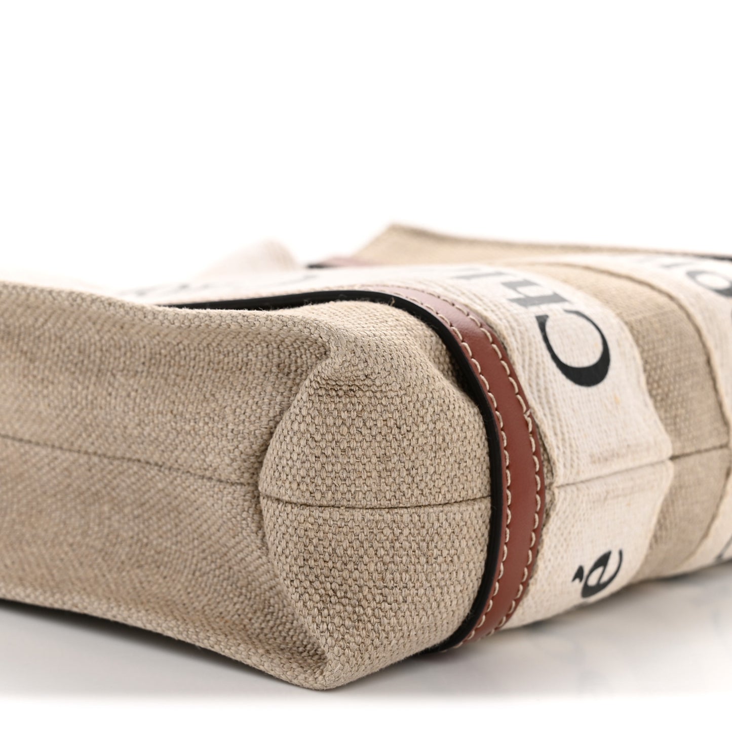 Linen Calfskin Mini Woody Ribbon Tote White Brown