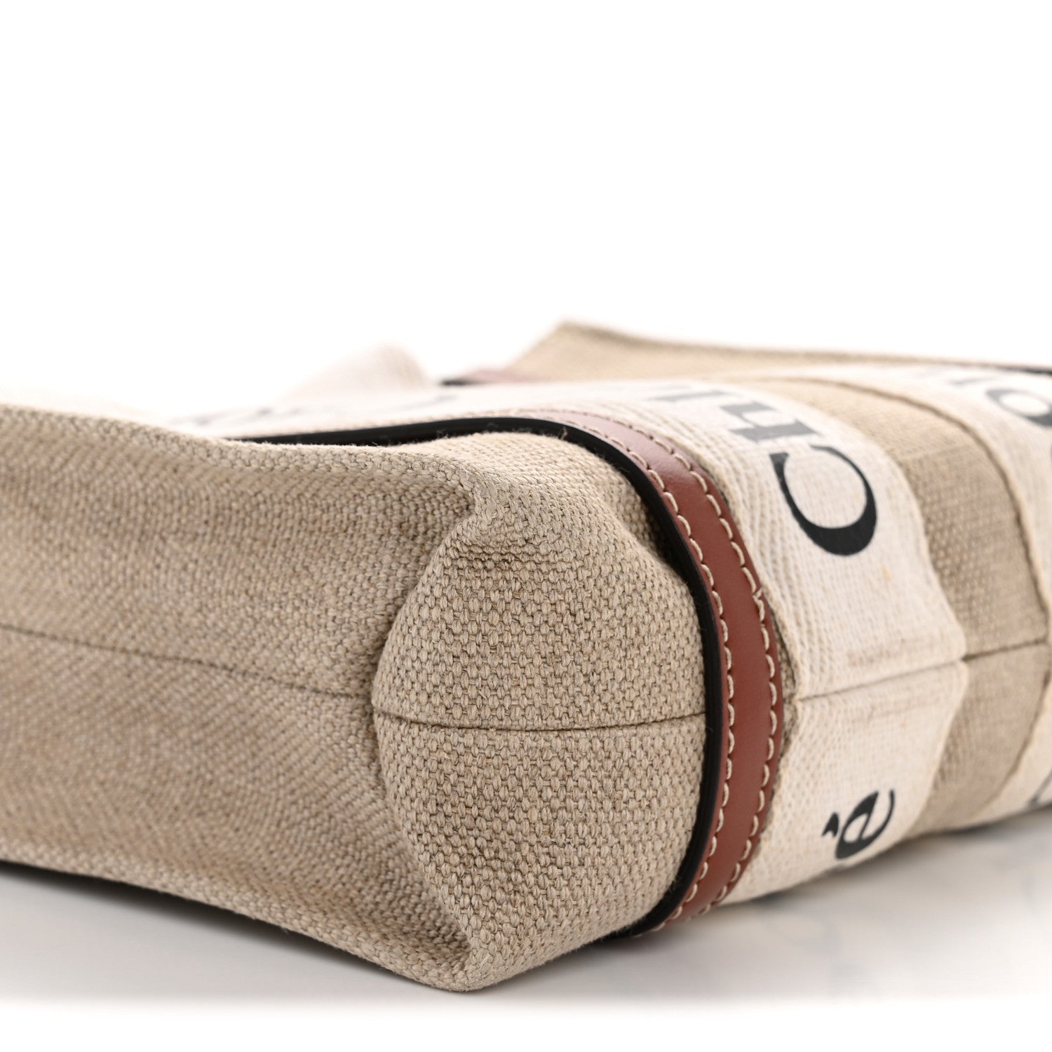 Chloe Linen Calfskin Mini Woody Ribbon Tote White Brown 9 of 10