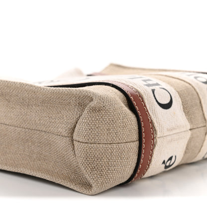 Chloe Linen Calfskin Mini Woody Ribbon Tote White Brown 9 of 10