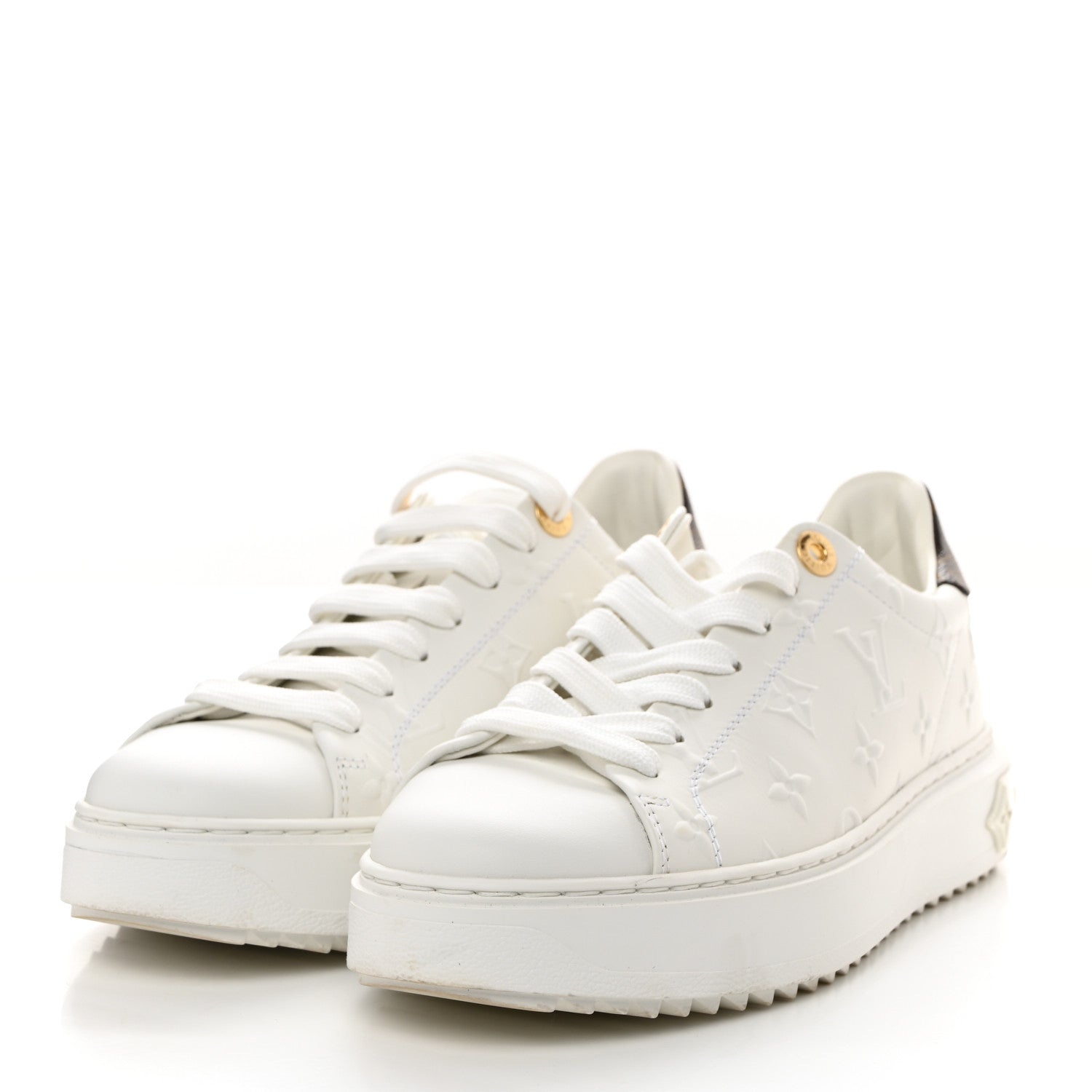 Louis Vuitton Calfskin Monogram Debossed Time Out Sneakers 38 White 3 of 10