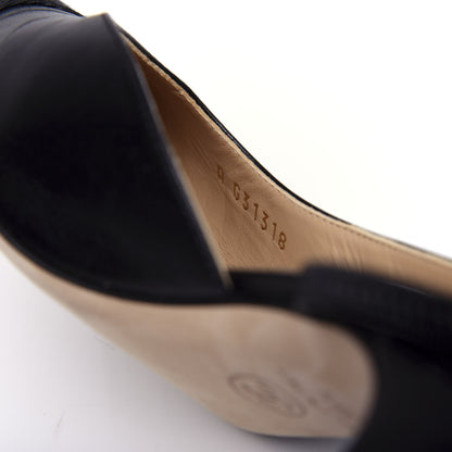Chanel Goatskin Grosgrain Cap Toe CC Slingback Sandals 38.5 Black 10 of 11