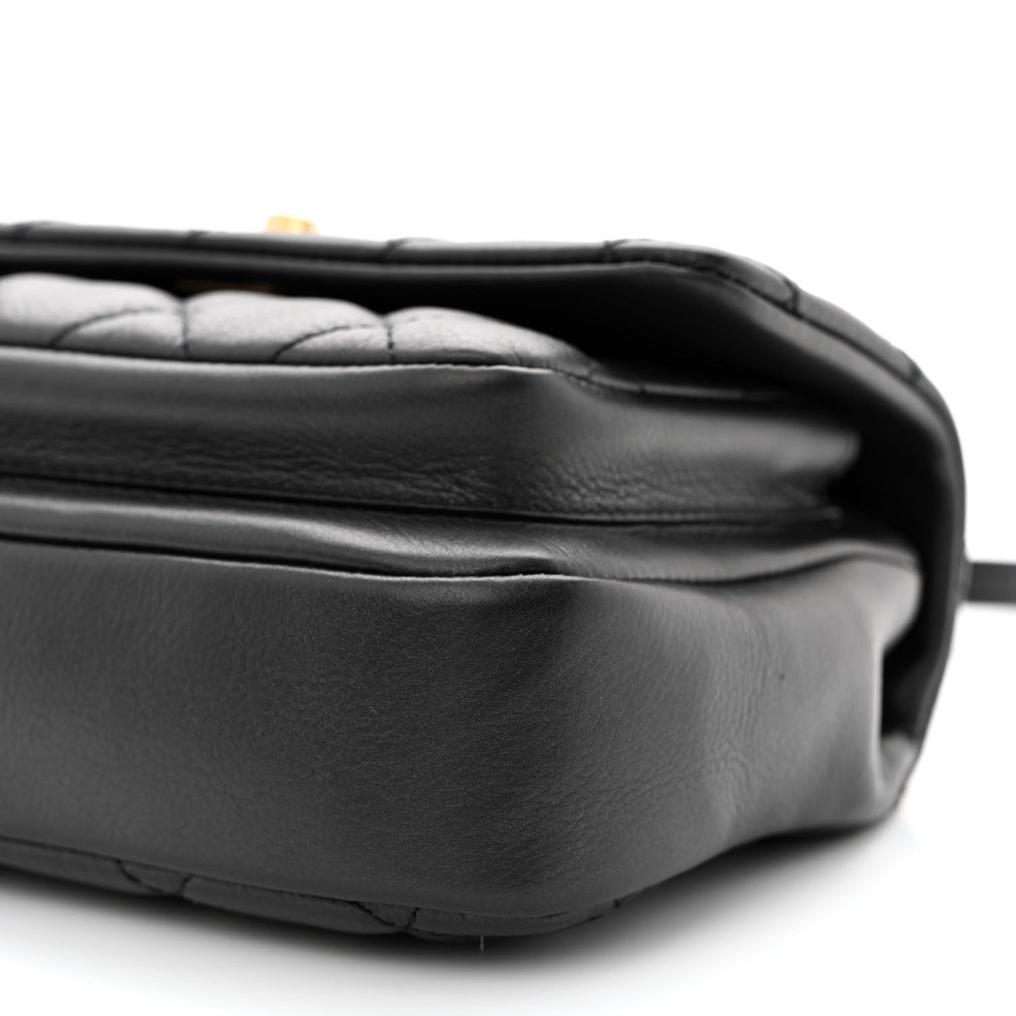 Calfskin Quilted Top Handle Flap Black