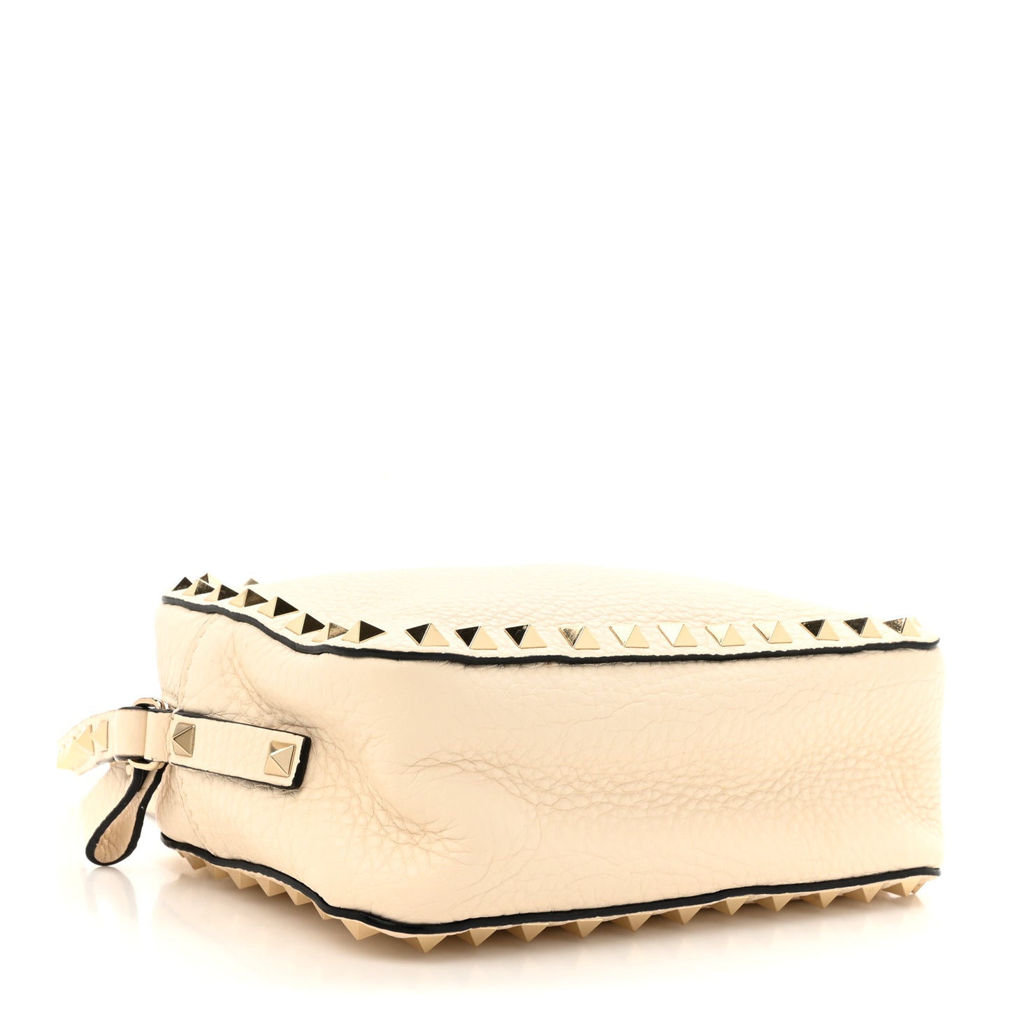 Grained Calfskin Rockstud Camera Crossbody Bag Ivory