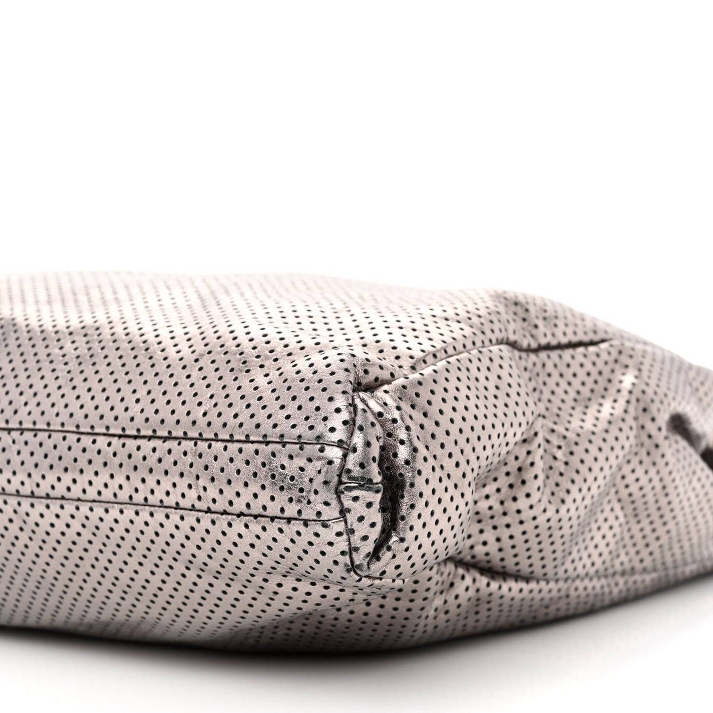 Metallic Crackled Calfskin Perforated Drill Shoulder Bag Silver