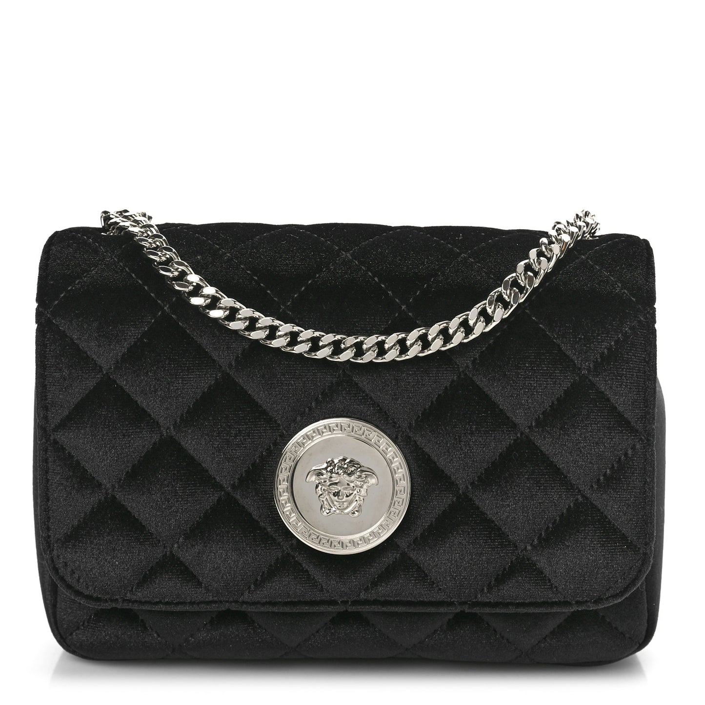 Velvet Quilted Icon Crossbody Bag Black