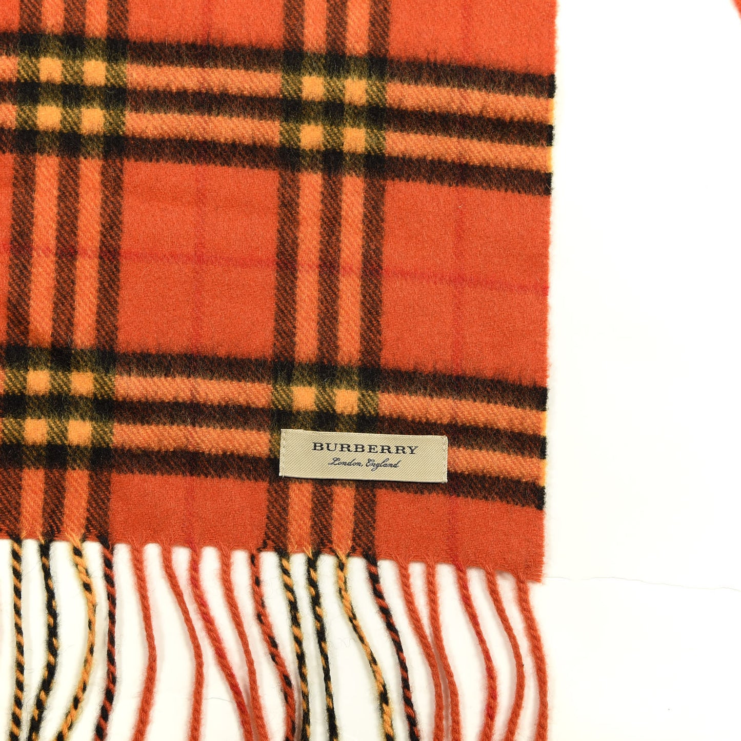 Cashmere Tonal Vintage Check Fringe Scarf Orange