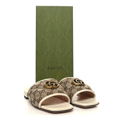 Gucci Monogram Matelasse Diagonal GG Marmont Flat Slide Sandals 35.5 Beige Ebony Mystic White 9 of 9