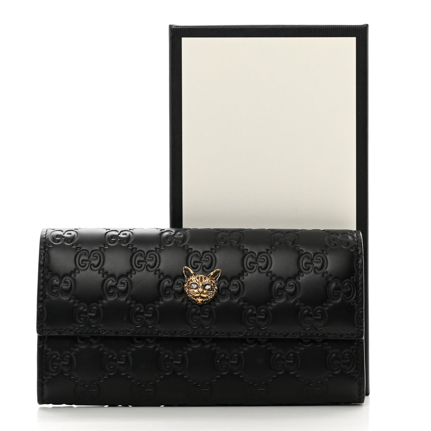 Guccissima Signature Crystal Cat Flap Wallet Black