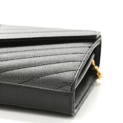 Saint Laurent Grain De Poudre Matelasse Chevron Monogram Chain Wallet Black 9 of 9