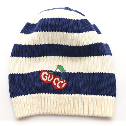 Gucci Wool Knit Cherry Embroidered Beanie Hat 56 White Blue 1 of 5