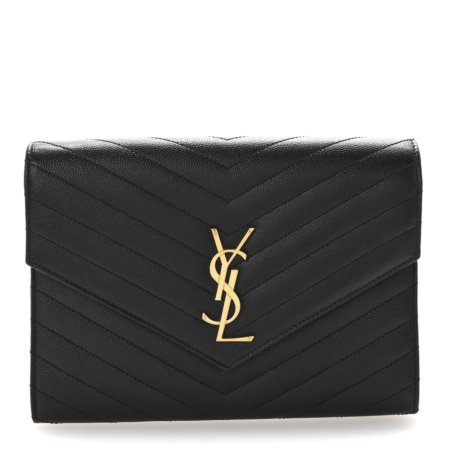 Grain De Poudre Matelasse Chevron Monogram Envelope Clutch Black