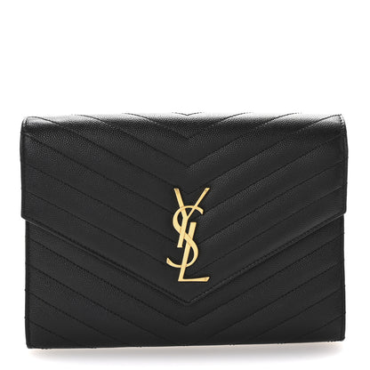 Saint Laurent Grain De Poudre Matelasse Chevron Monogram Envelope Clutch Black 1 of 7