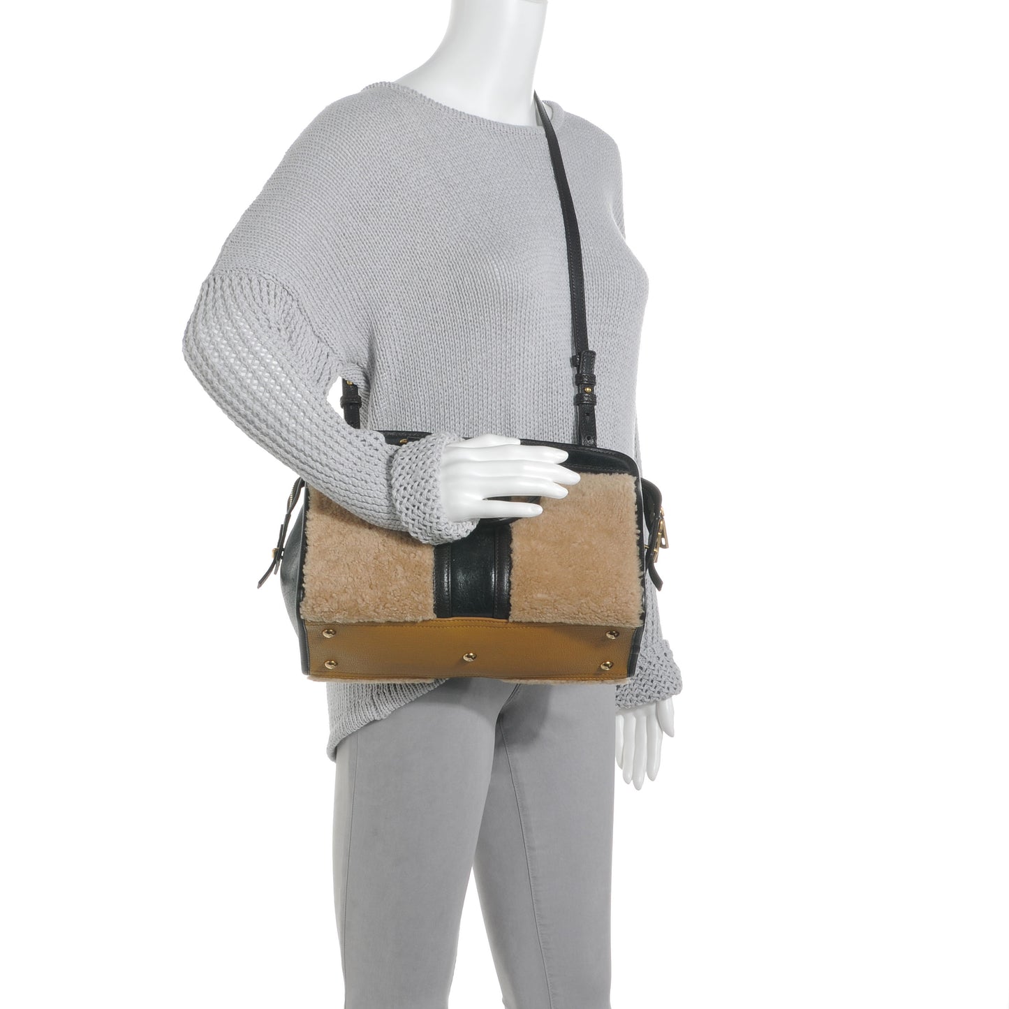 Shearling Leather Mini Cabas Chyc Tote Black Brown