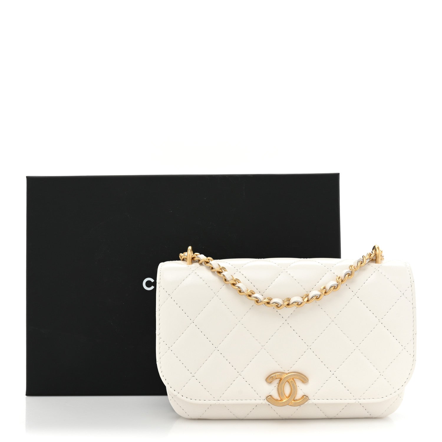 Chanel Shiny Lambskin Flap Clutch With Chain White 11 of 11