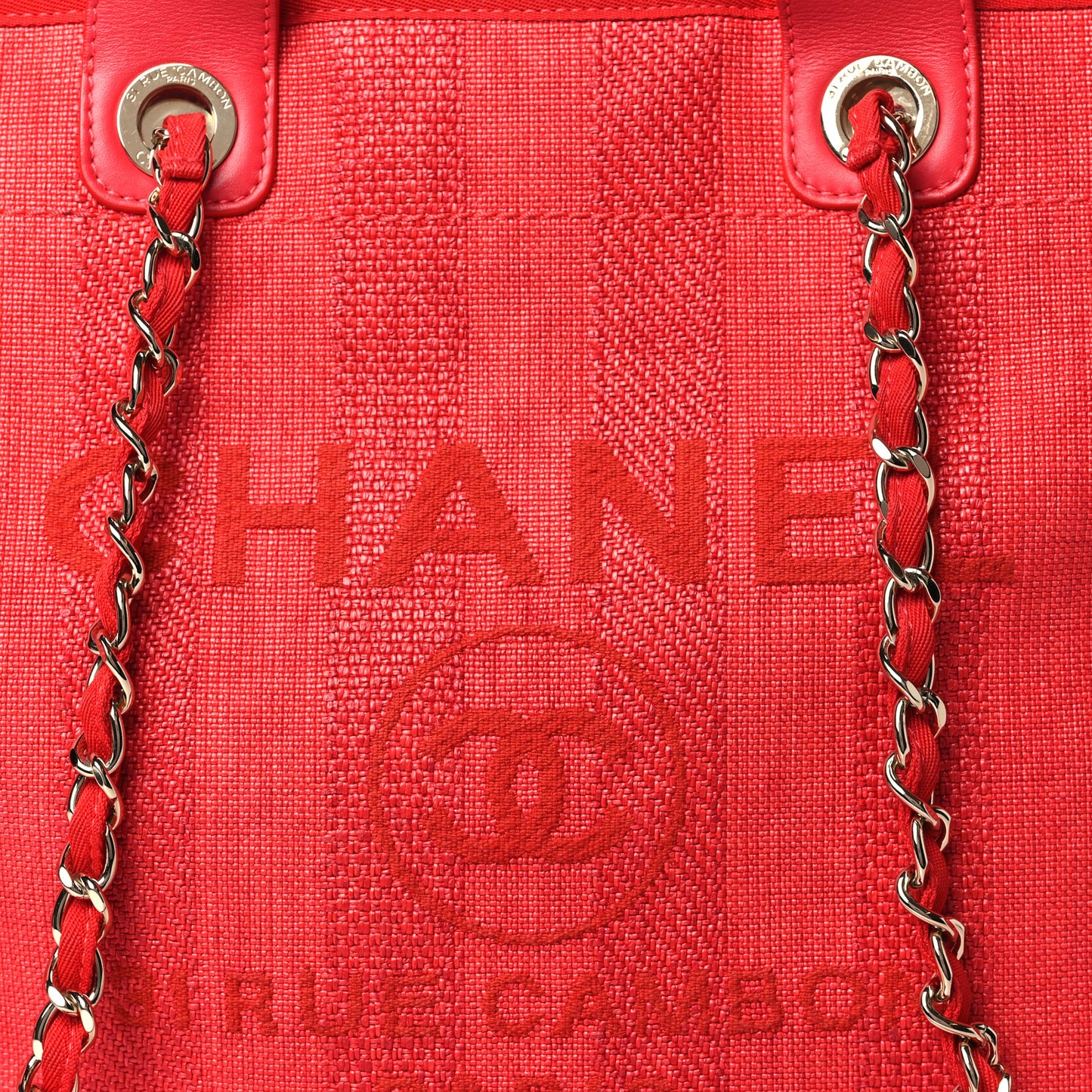 Straw Raffia Calfskin Striped Medium Deauville Tote Red