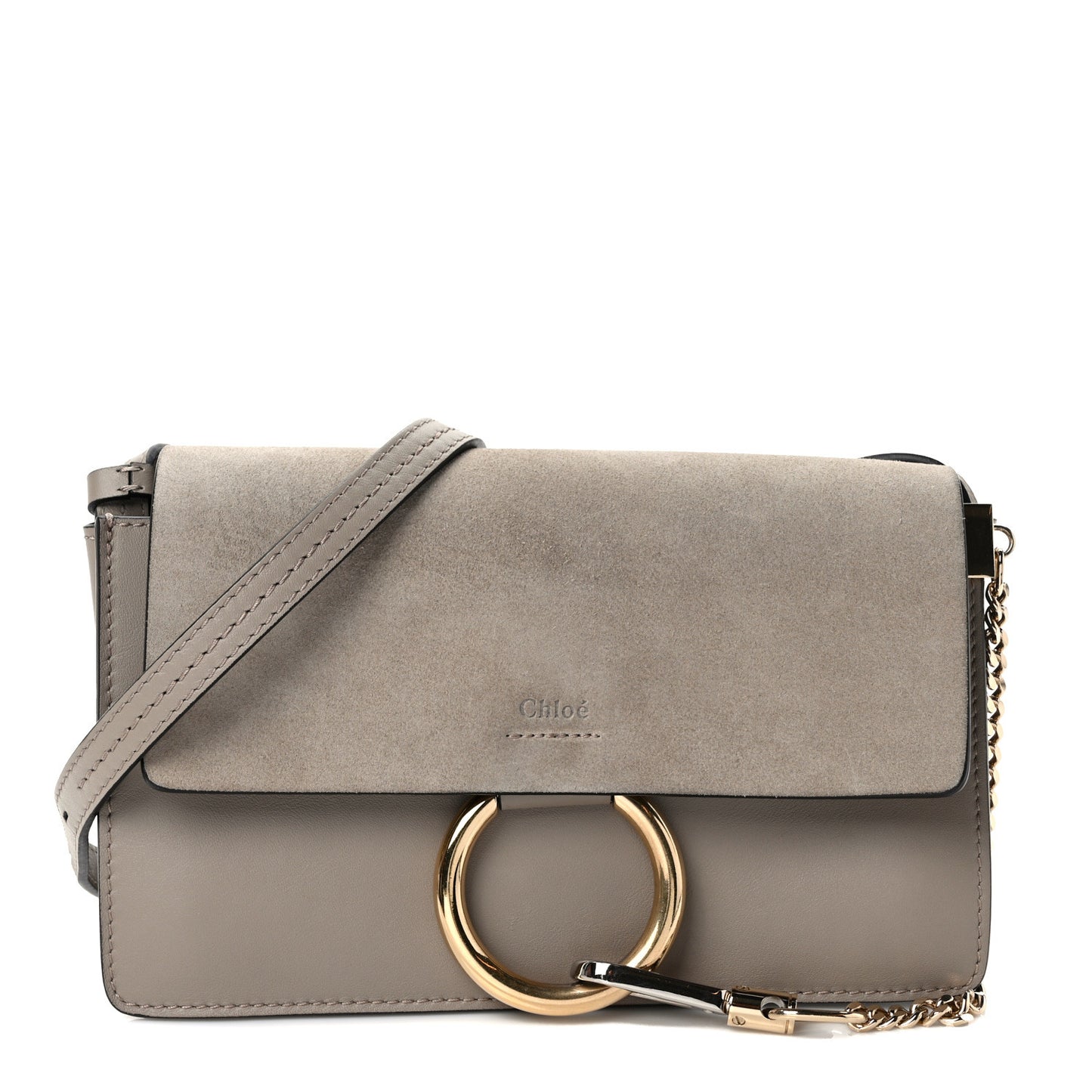 Suede Calfskin Small Faye Shoulder Bag Motty Grey