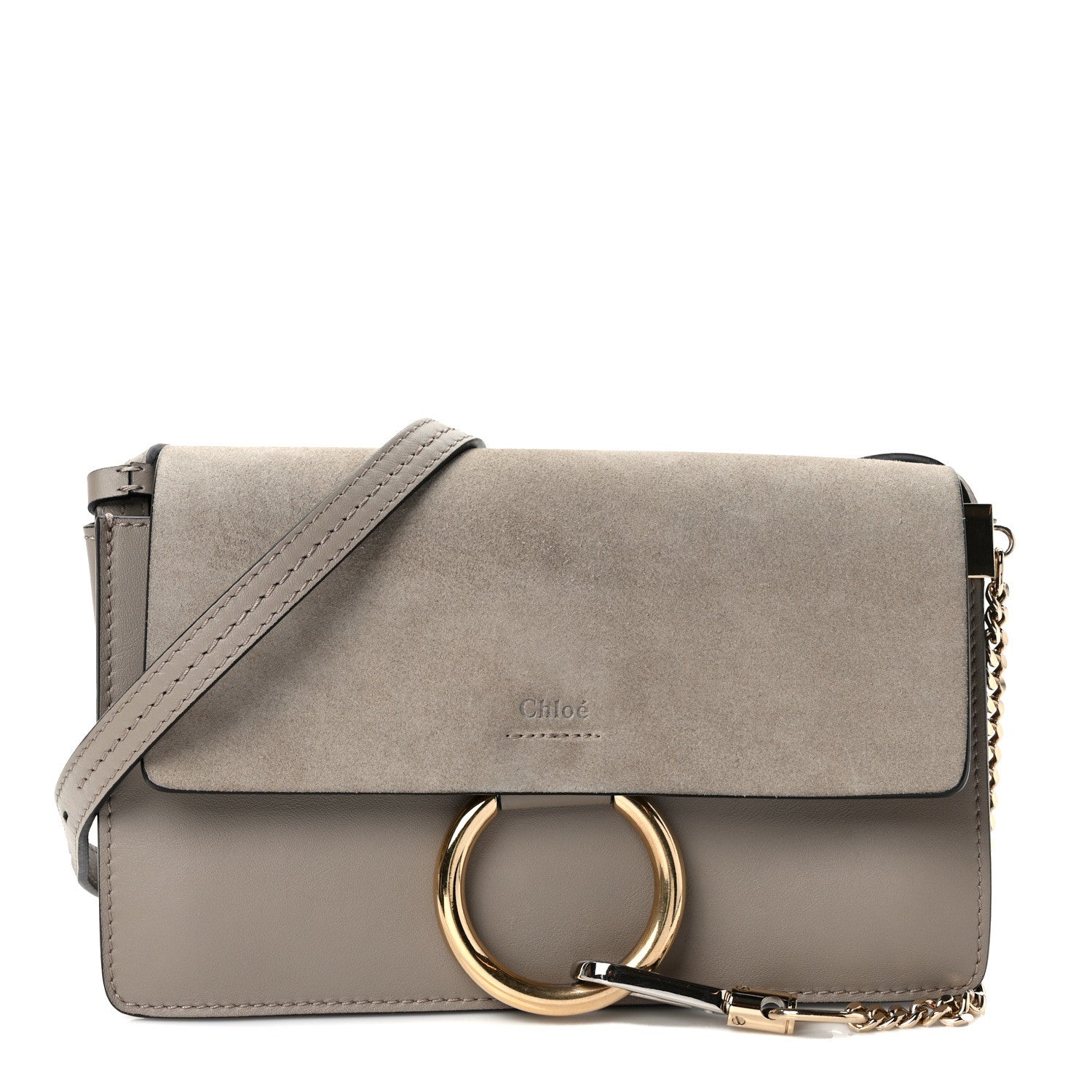 Chloe Suede Calfskin Small Faye Shoulder Bag Motty Grey 1 of 8