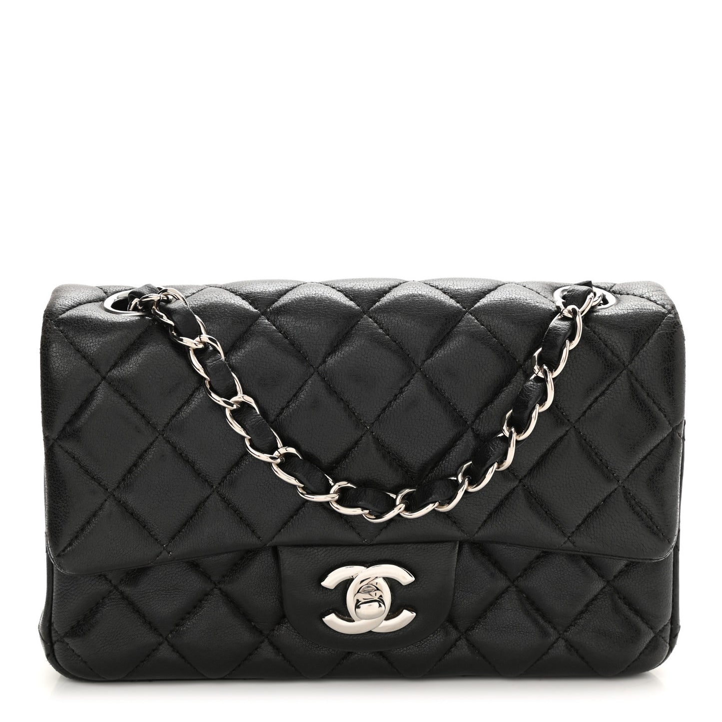 Lambskin Quilted Mini Rectangular Flap Black