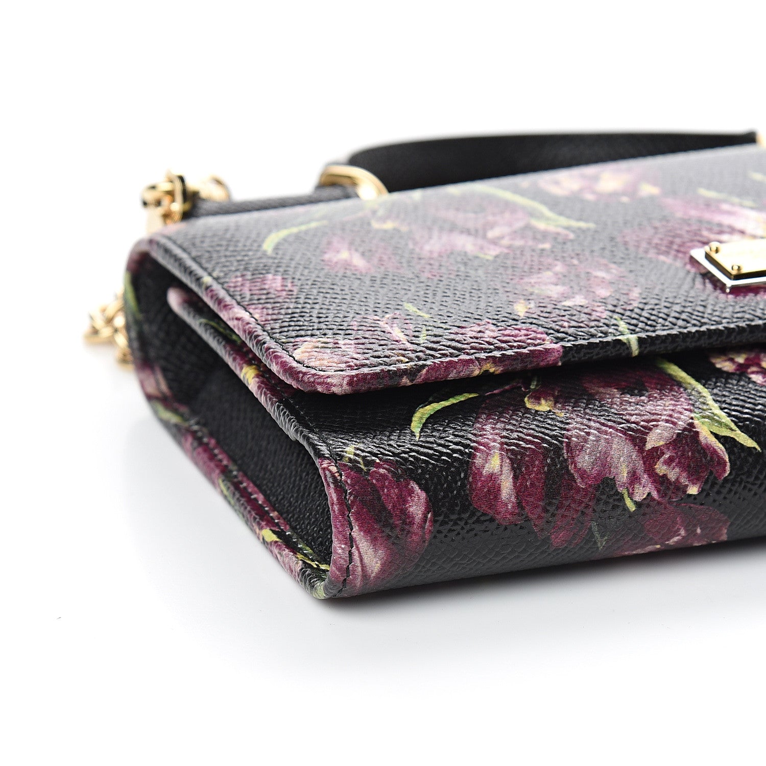 Dolce & Gabbana Dauphine Flower Printed Wallet On Chain Black Purple 6 of 9