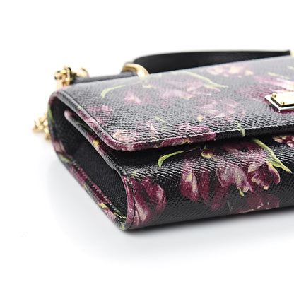 Dolce & Gabbana Dauphine Flower Printed Wallet On Chain Black Purple 6 of 9